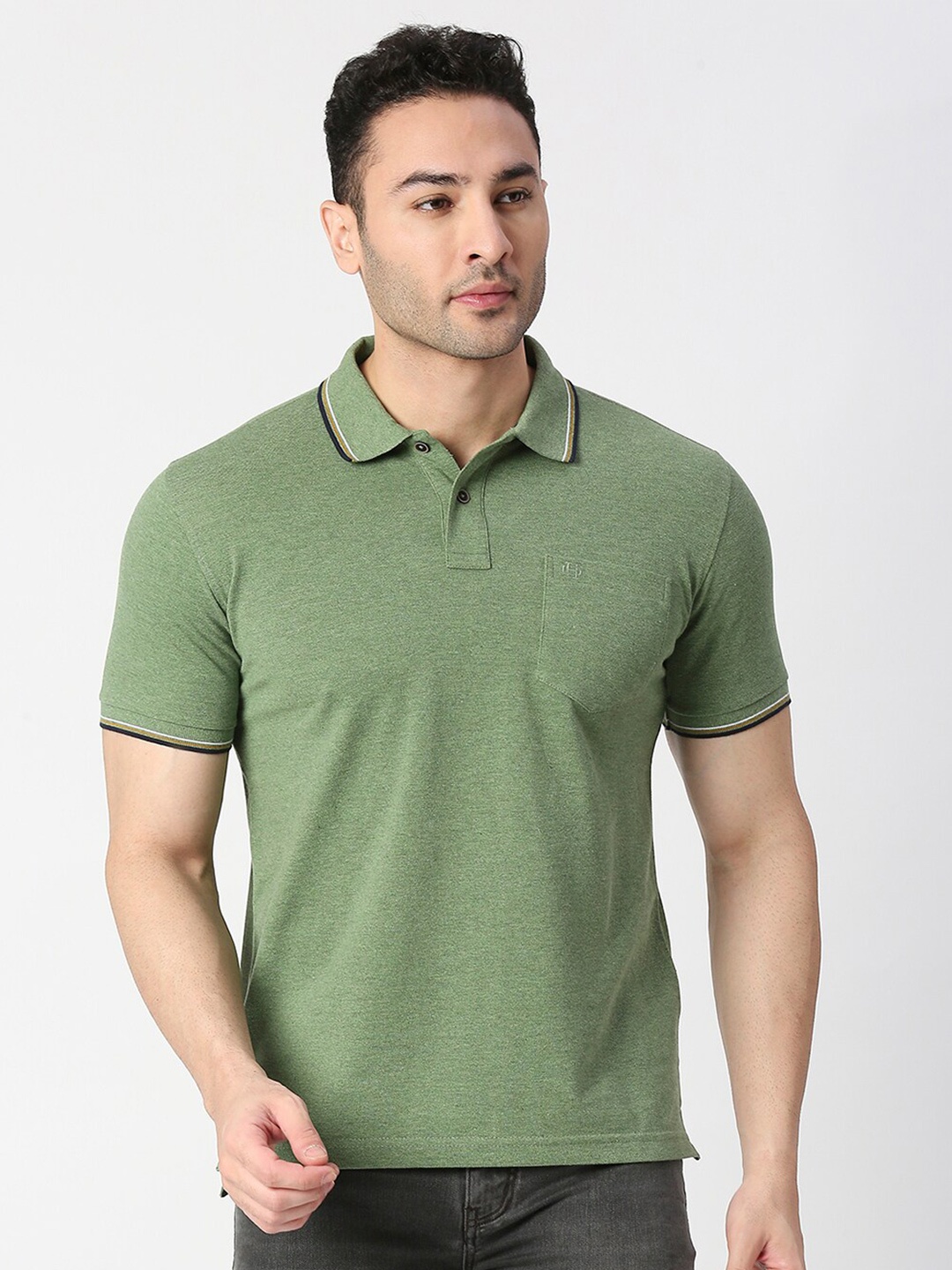 

DRAGON HILL Polo Collar Short Sleeves Slim Fit Cotton T-Shirt, Green
