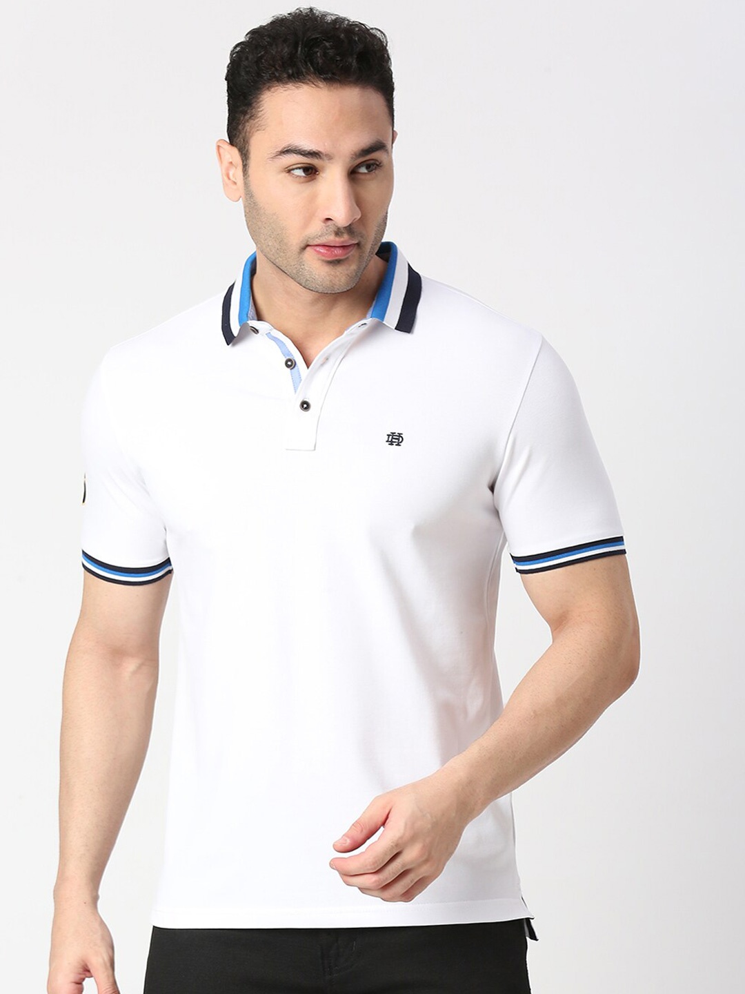 

DRAGON HILL Polo Collar Short Sleeves Slim Fit Cotton T-Shirt, White