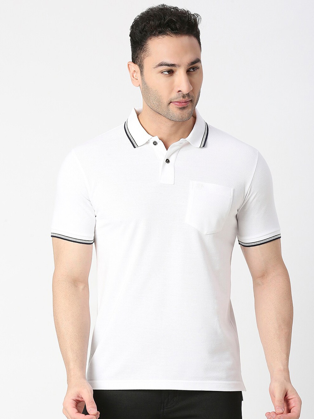 

DRAGON HILL Polo Collar Short Sleeves Slim Fit Cotton T-Shirt, White