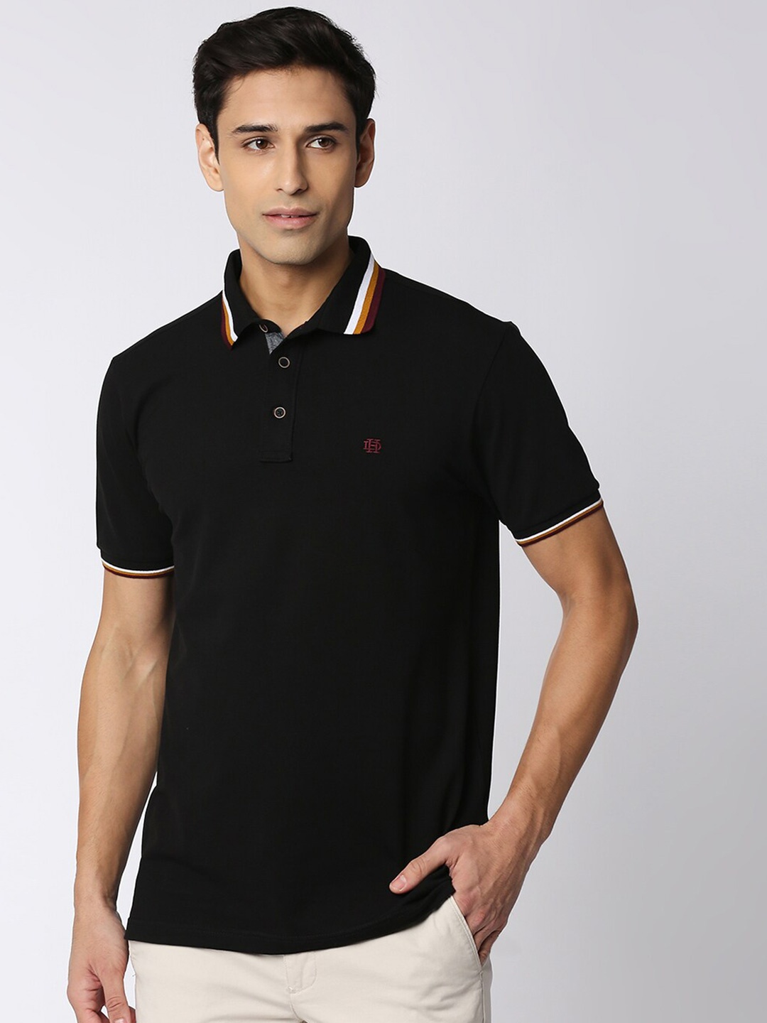 

DRAGON HILL Polo Collar Short Sleeves Slim Fit Cotton T-Shirt, Black