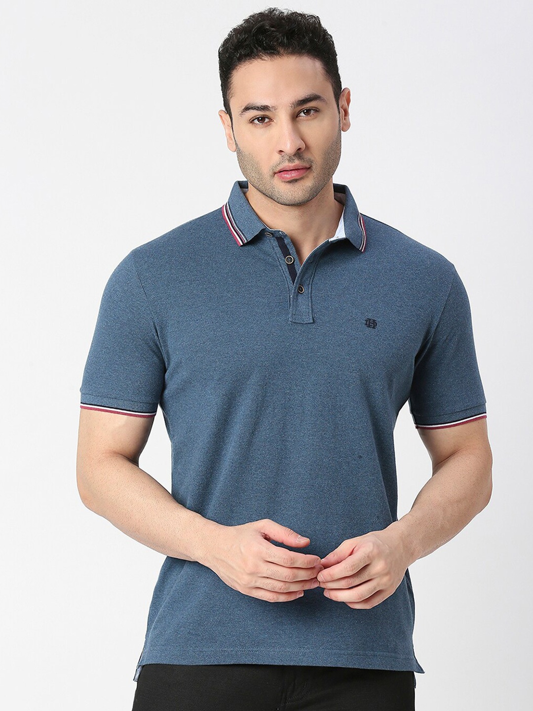 

DRAGON HILL Polo Collar Short Sleeves Slim Fit Cotton T-Shirt, Blue