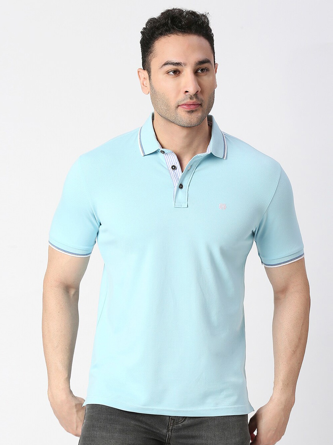 

DRAGON HILL Polo Collar Short Sleeves Slim Fit Cotton T-Shirt, Blue