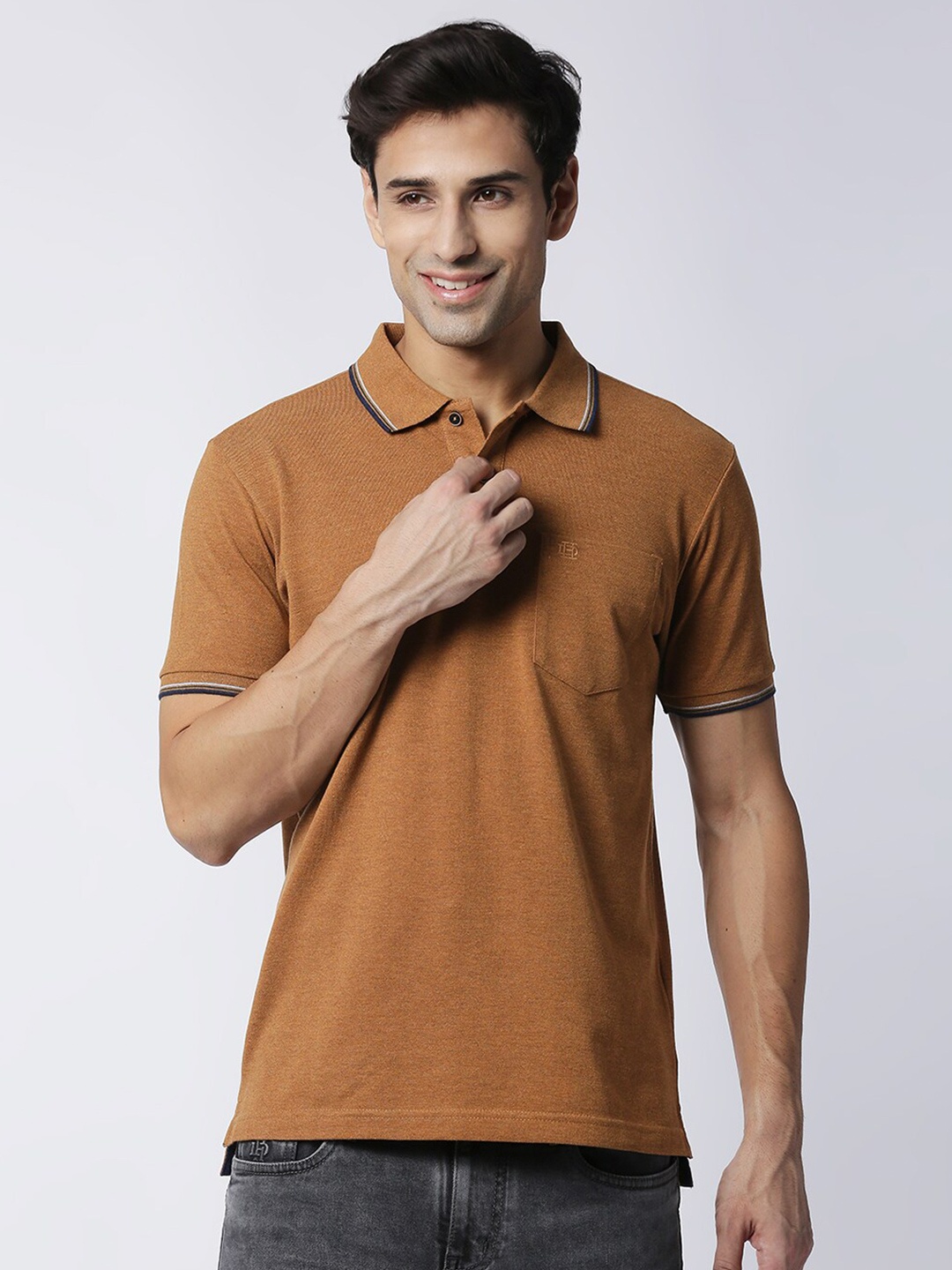 

DRAGON HILL Polo Collar Short Sleeves Slim Fit Cotton T-Shirt, Brown
