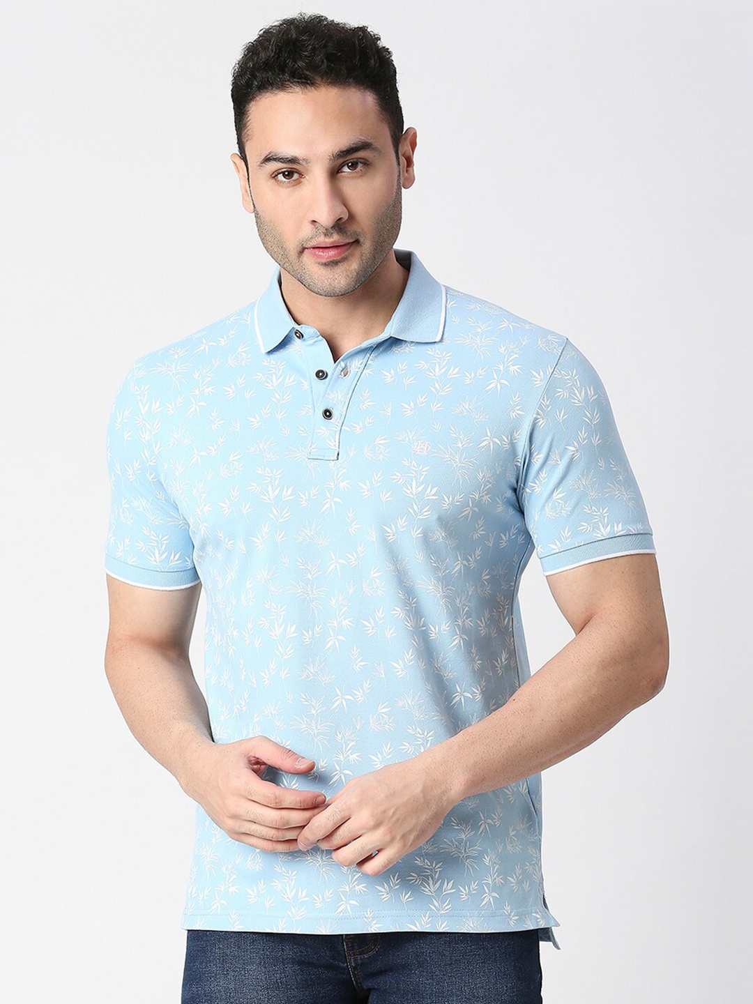 

DRAGON HILL Floral Printed Polo Collar Slim Fit T-shirt, Blue