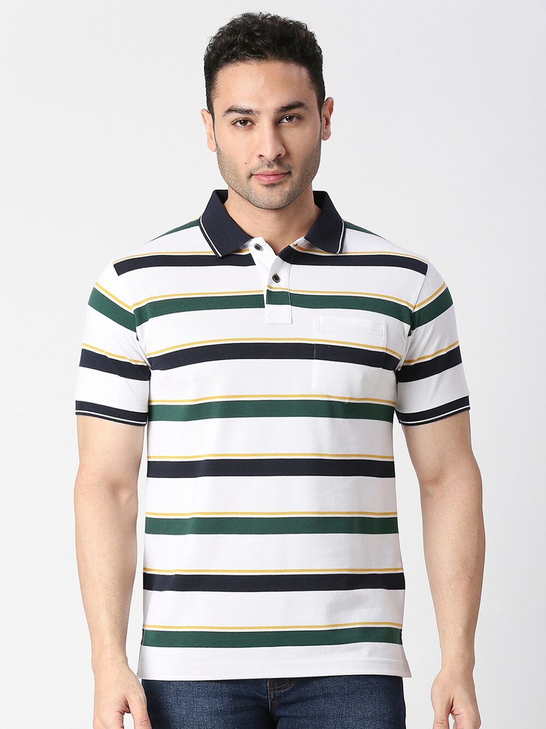 

DRAGON HILL Striped Polo Collar Cotton Slim Fit T-shirt, White