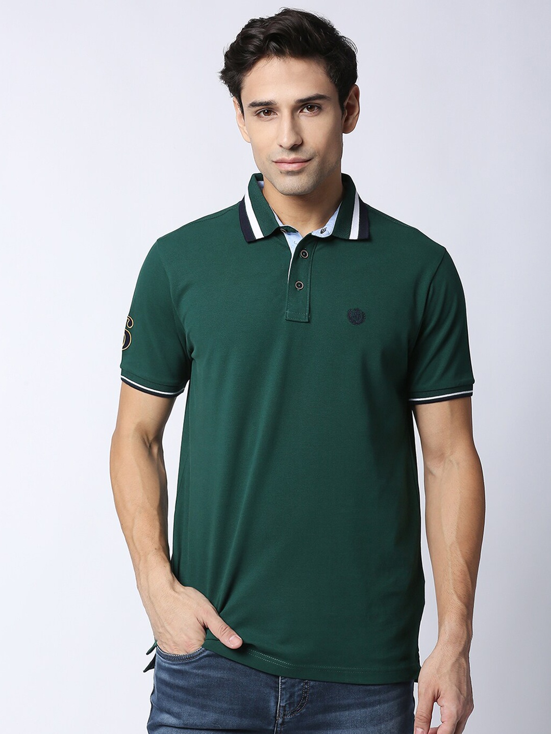 

DRAGON HILL Polo Collar Cotton Slim Fit T-shirt, Green