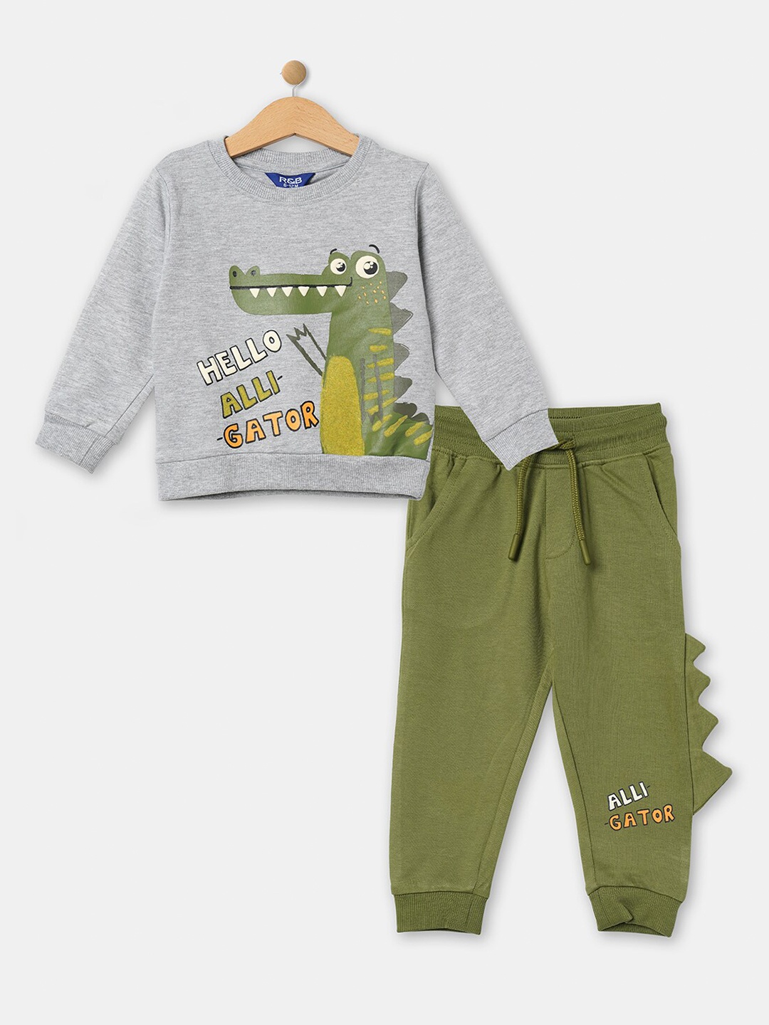 

R&B Infant Boys Printed Pure Cotton T-shirt with Joggers, Grey