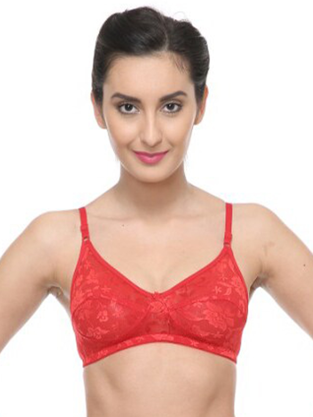 

LADYLAND Self Design Non Padded Full Coverage Net Bra, Red