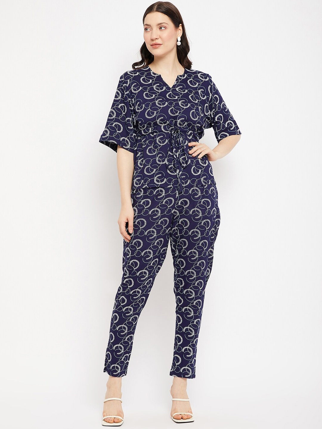 

Color Cocktail Geometric Printed Top With Trousers, Blue