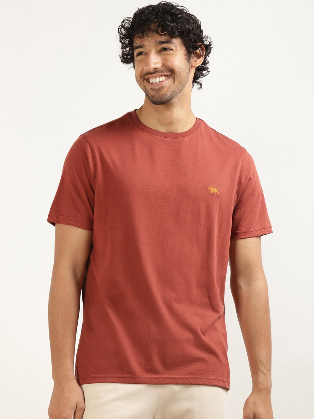 

Andamen Round Neck Short Sleeves Cotton T-shirt, Brown