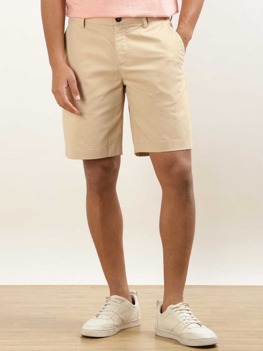 

Andamen Men Mid-Rise Cotton Chino Shorts, Beige