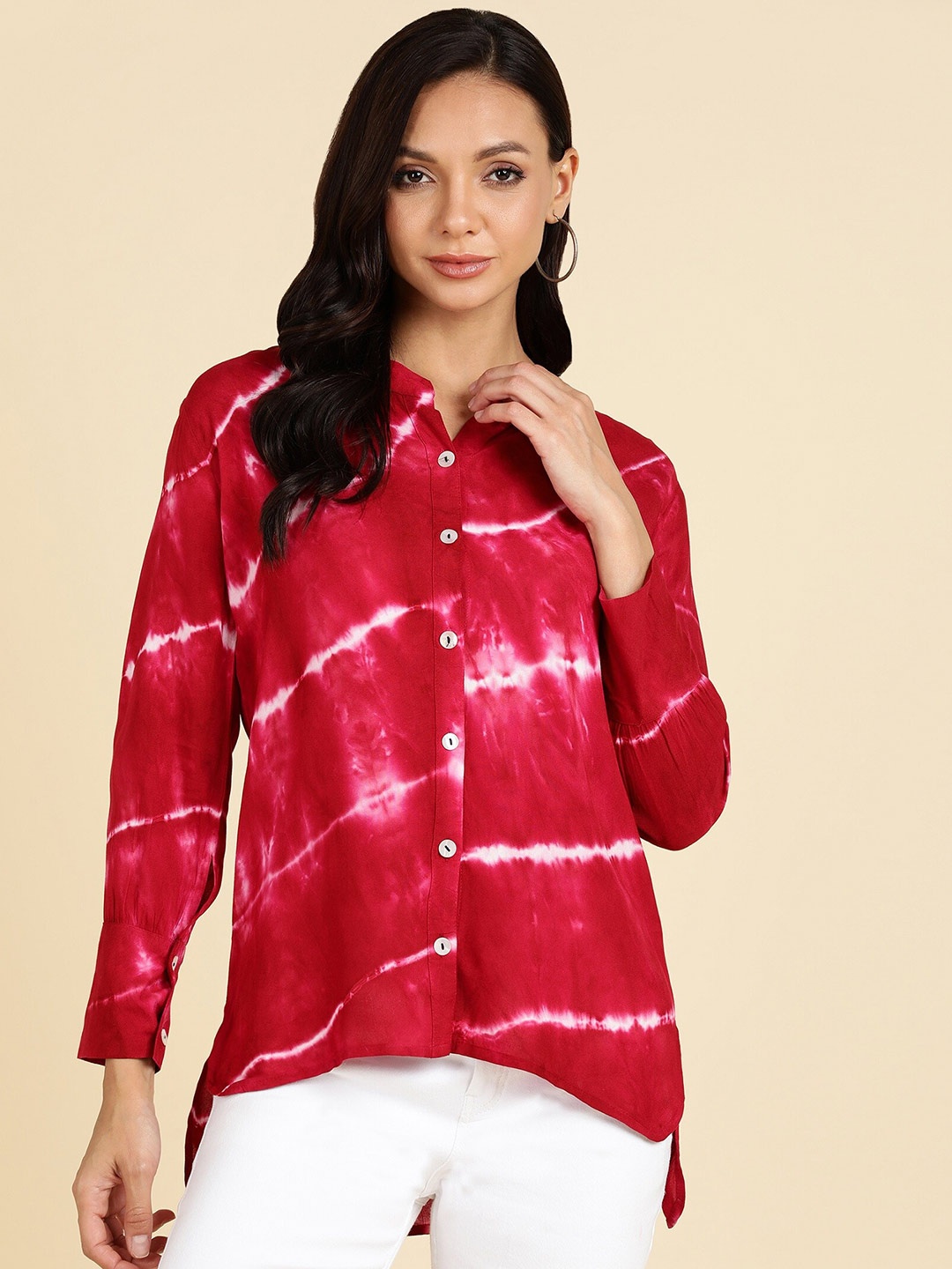 

Maaesa Relaxed Opaque Printed Casual Shirt, Pink