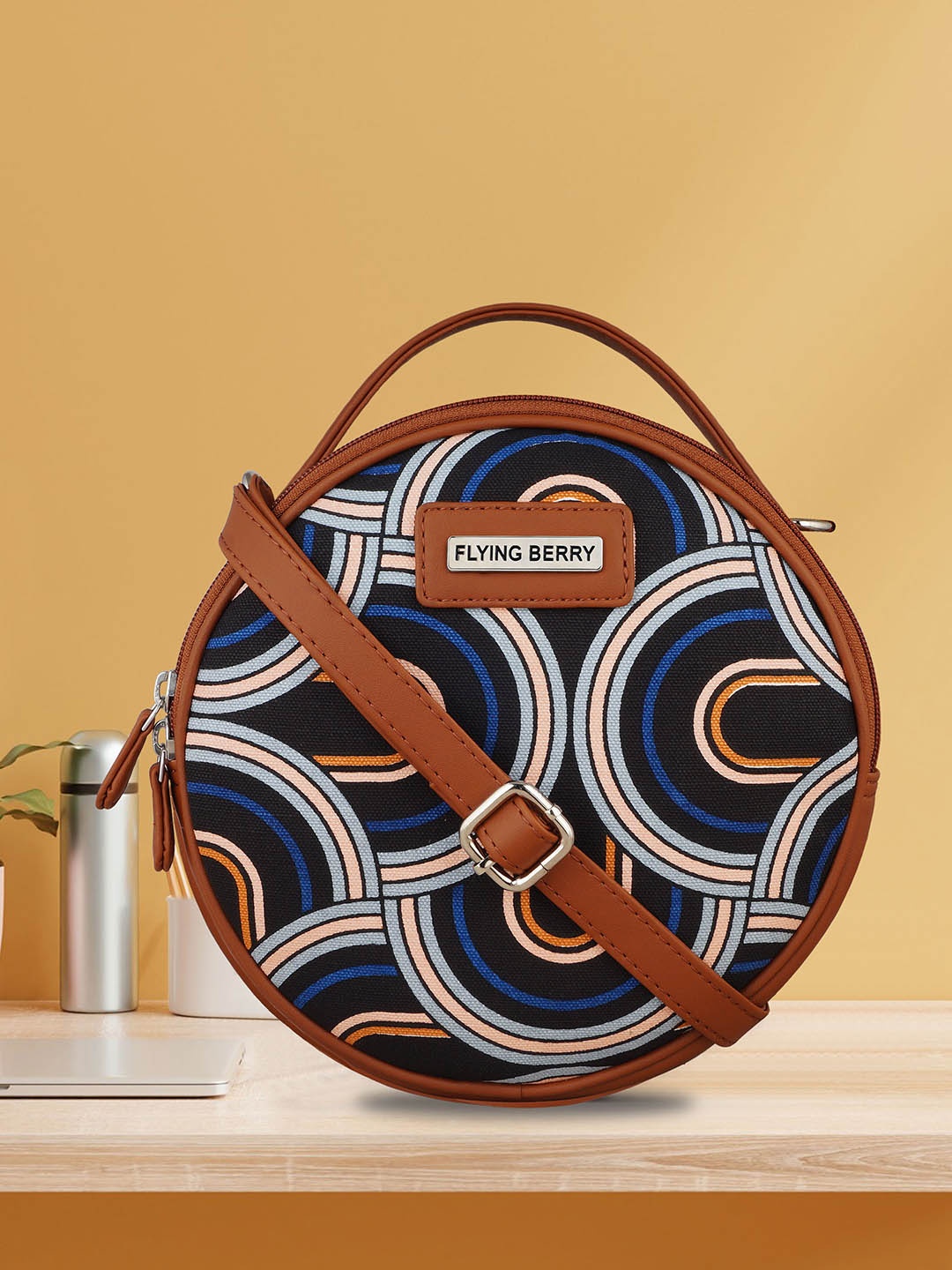 

FLYING BERRY Abstract Printed Structured Handheld Bag, Black