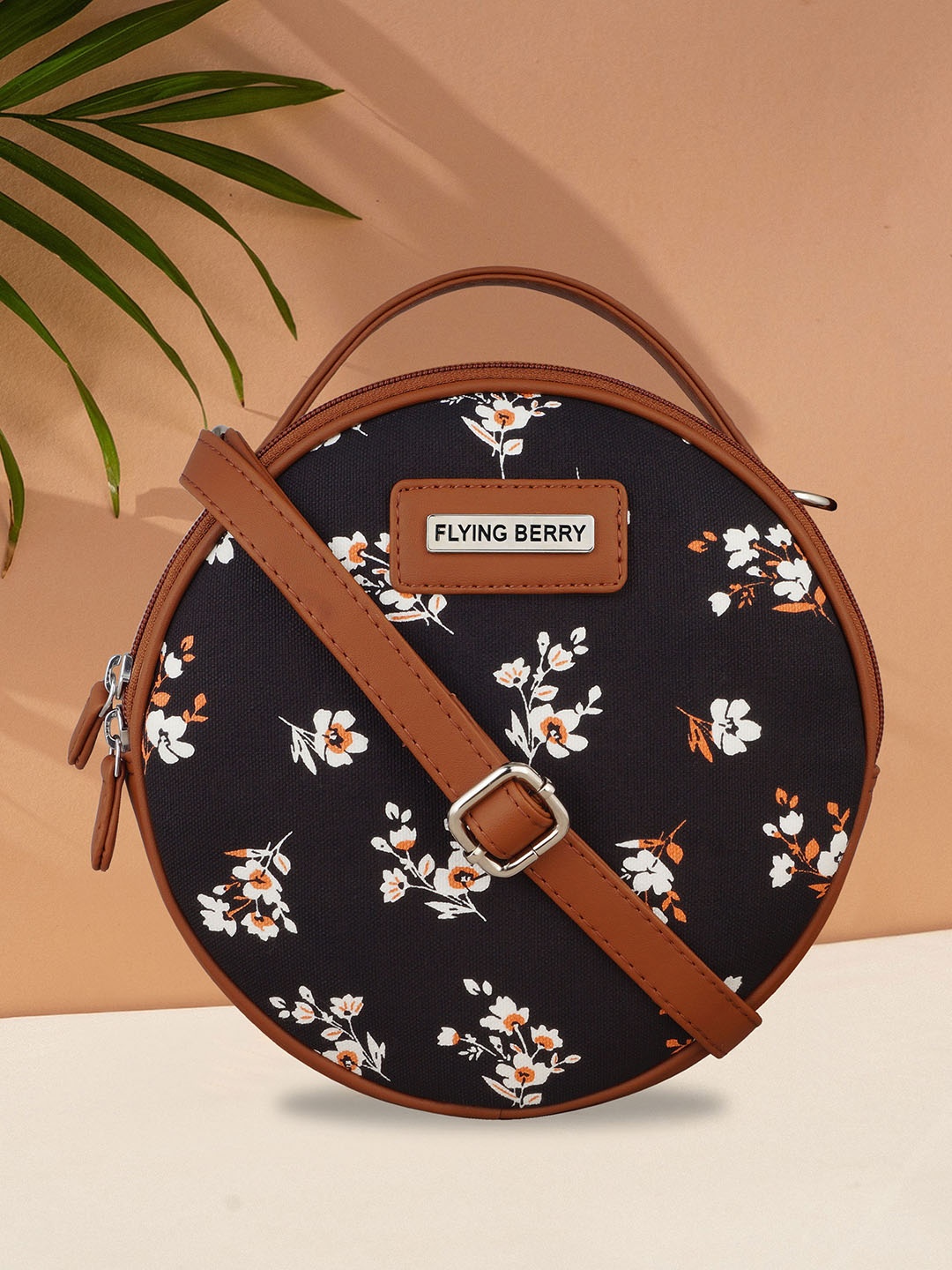 

FLYING BERRY Floral Printed Half Moon Handheld Bag, Black