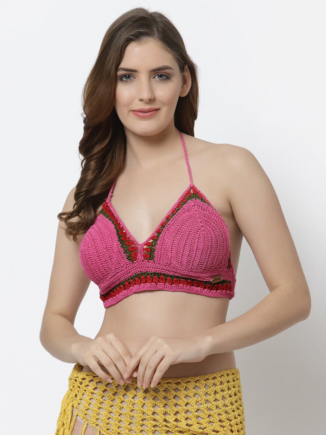 

Velvery Full Coverage Lightly Padded Knitted Bralette Bra, Pink