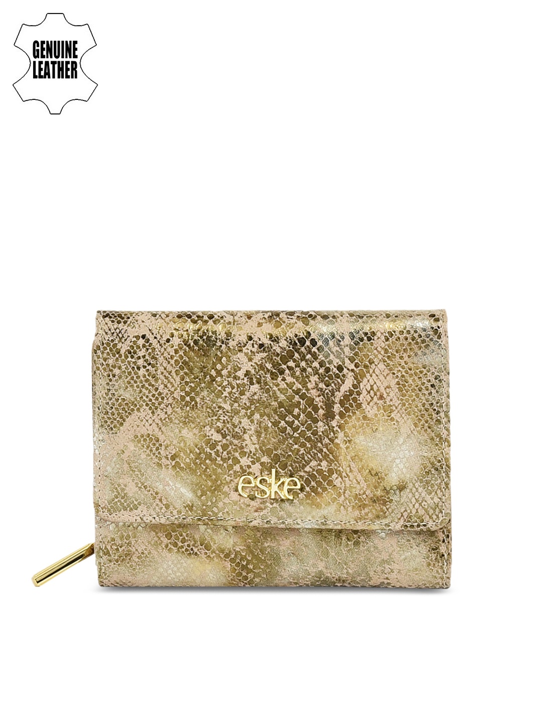 

Eske Women Green Printed Three Fold Leather Wallet