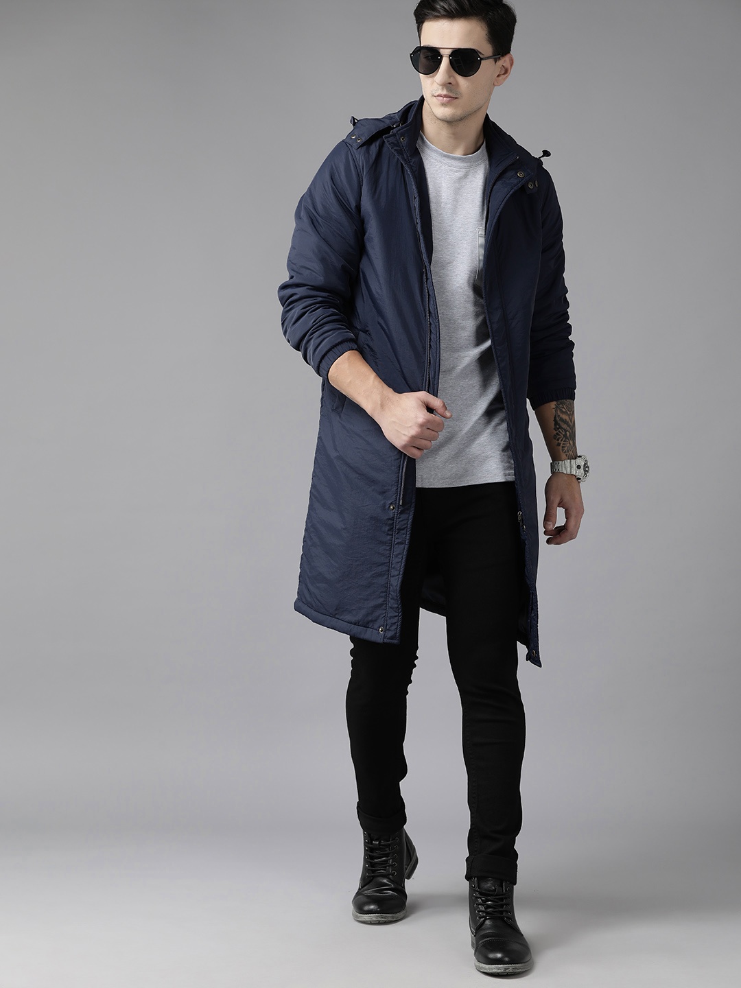 

The Roadster Lifestyle Co. Longline Padded Jacket, Navy blue