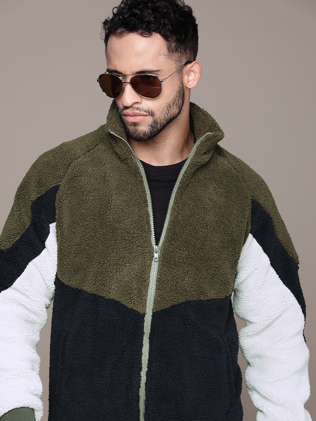 

The Roadster Lifestyle Co. Colourblocked Sherpa Tailored Jacket, Olive