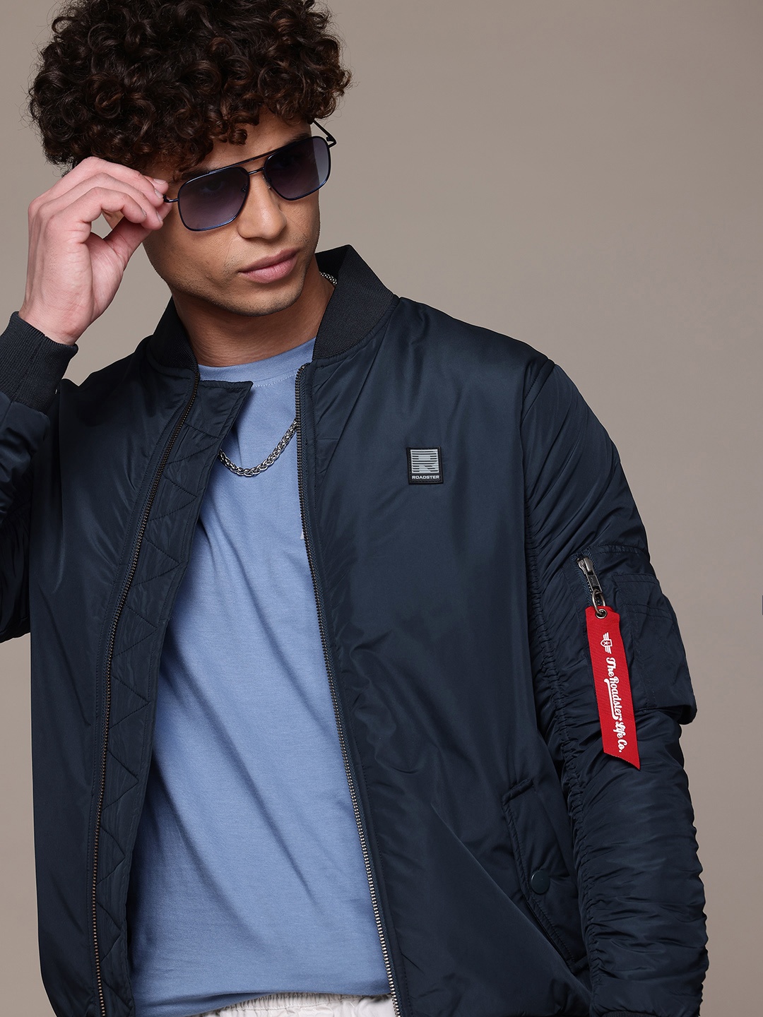 

The Roadster Lifestyle Co. Longline Padded Jacket With Ruched Sleeves Detail, Navy blue