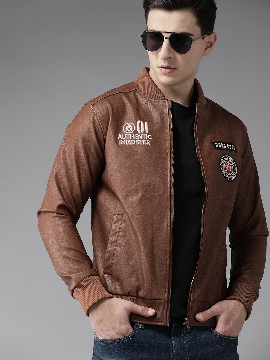 

The Roadster Lifestyle Co. Embroidered Detail Leather Jacket, Rust