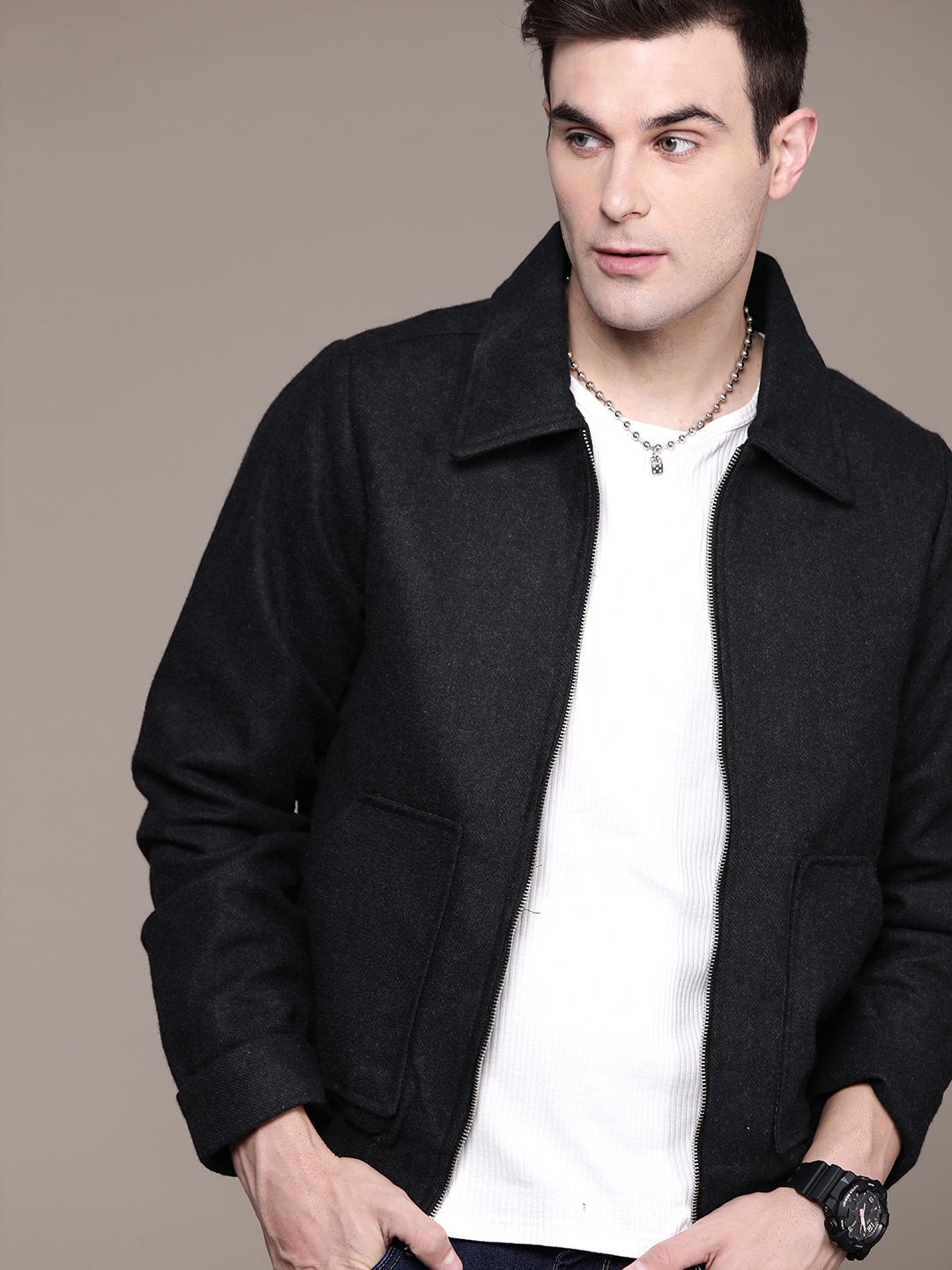 

The Roadster Lifestyle Co. Spread Collar Bomber Jacket, Charcoal