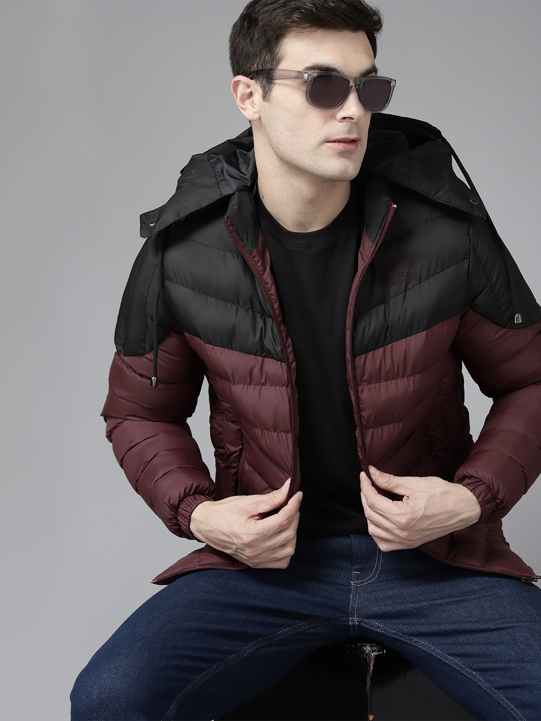 

The Roadster Lifestyle Co. Colourblocked Puffer Jacket, Maroon