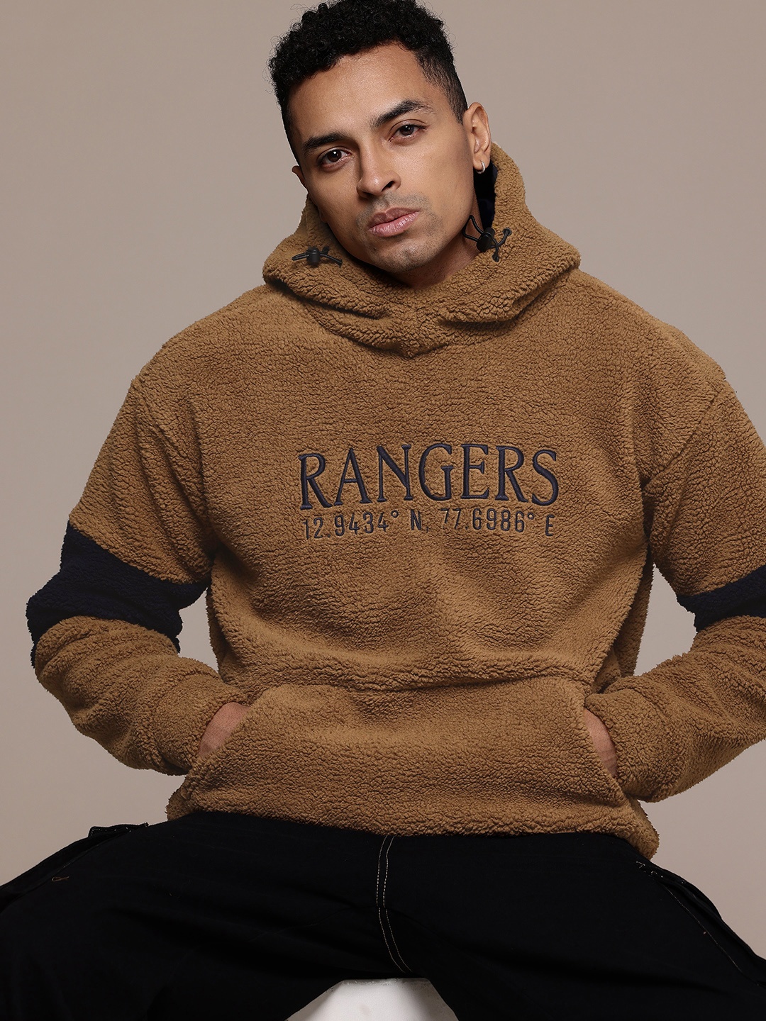 

The Roadster Life Co. Typography Embroidered Hooded Sweatshirt, Brown