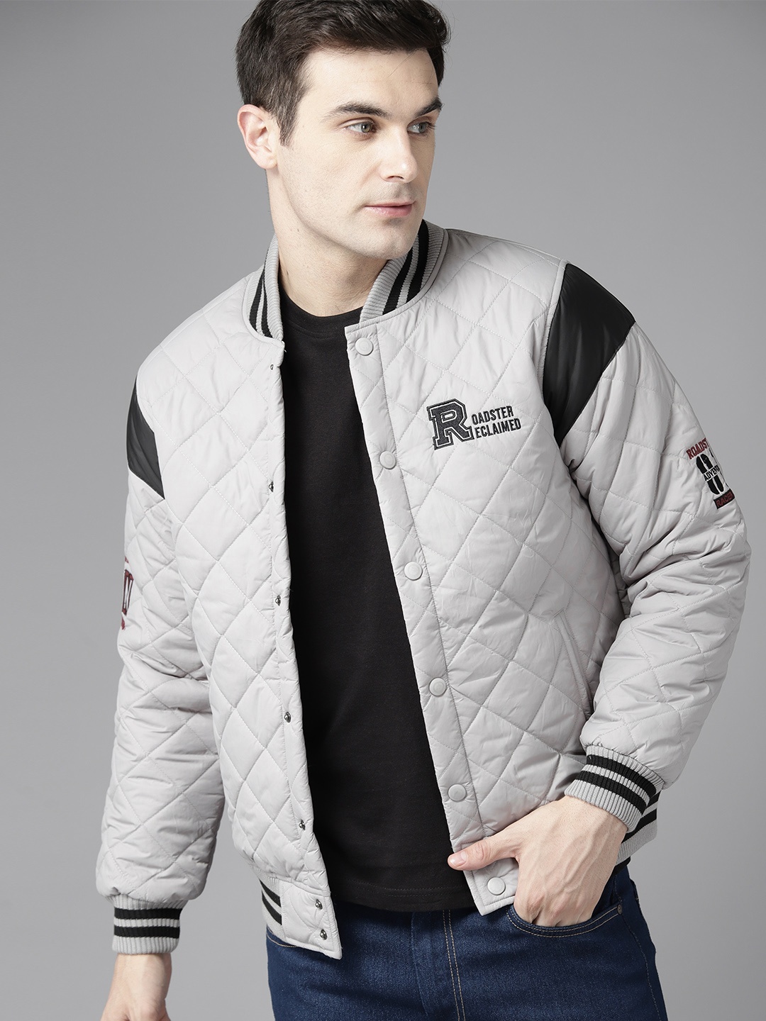 

The Roadster Lifestyle Co. Embroidered Back Quilted Jacket, Grey