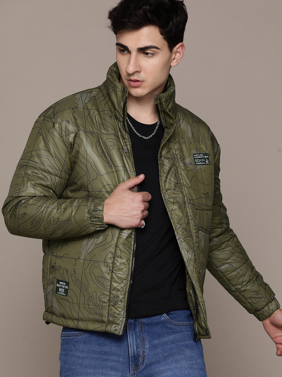 

The Roadster Lifestyle Co. Printed Padded Jacket, Olive
