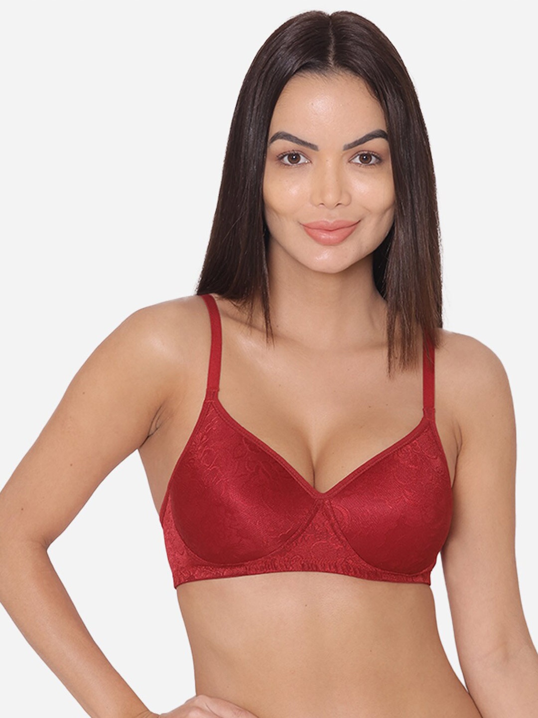 

GROVERSONS Paris Beauty Half Coverage Lightly Padded All Day Comfort Seamless T-shirt Bra, Maroon