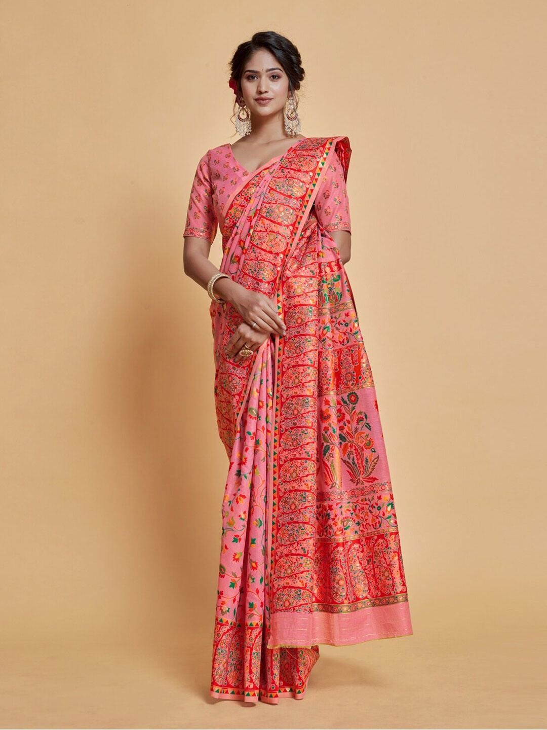 

GAJARAI Floral Woven Design Banarasi Saree, Pink