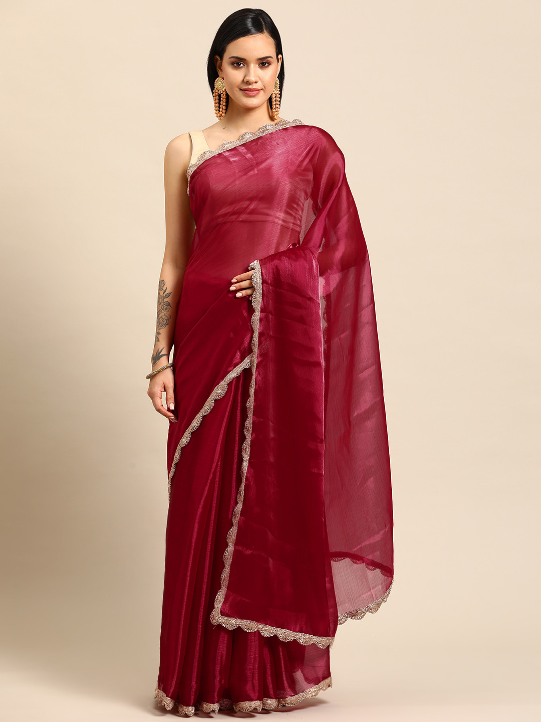 

Tikhi Imli Embellished Organza Saree, Pink
