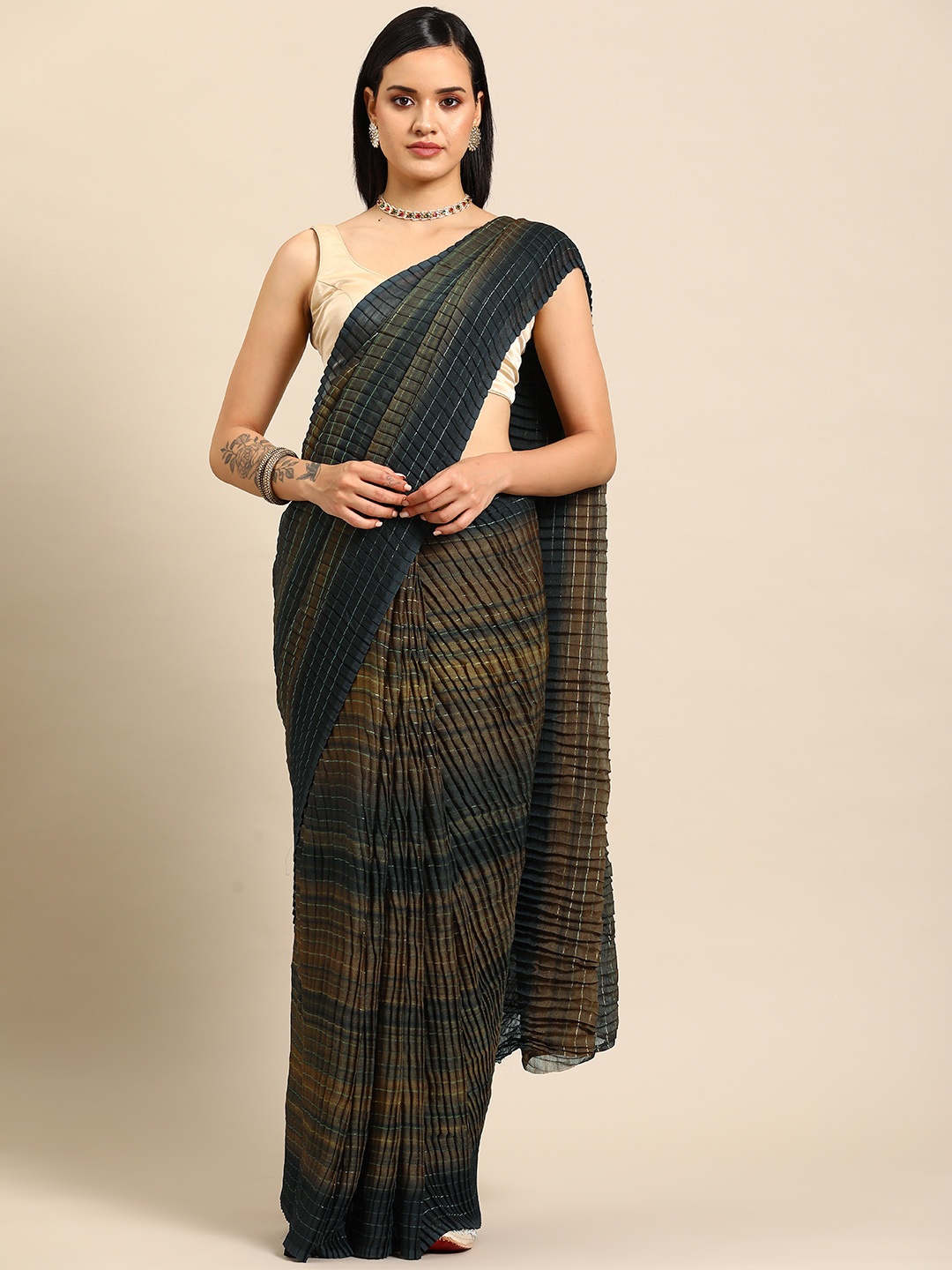 

Tikhi Imli Tie and Dye Saree, Teal