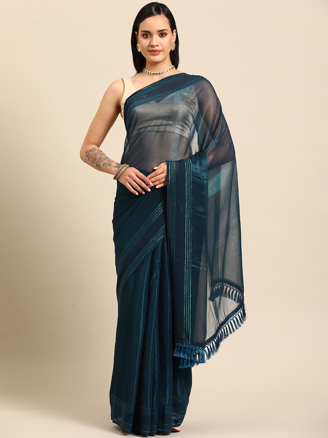 

Tikhi Imli Solid Saree, Teal