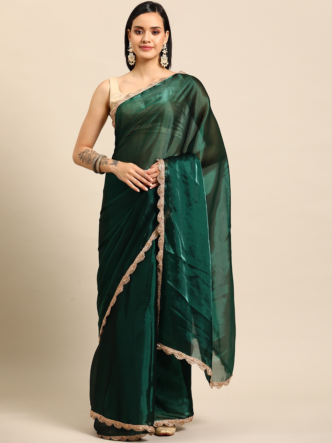 

Tikhi Imli Embellished Organza Saree, Green
