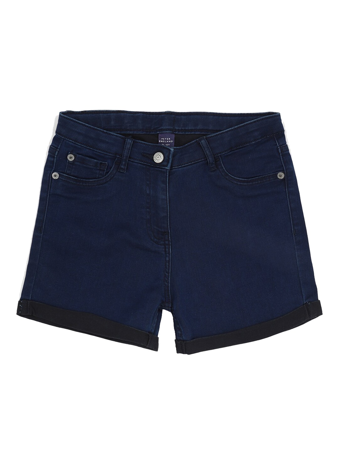 

Peter England Girls Mid Rise Cotton Denim Shorts, Navy blue