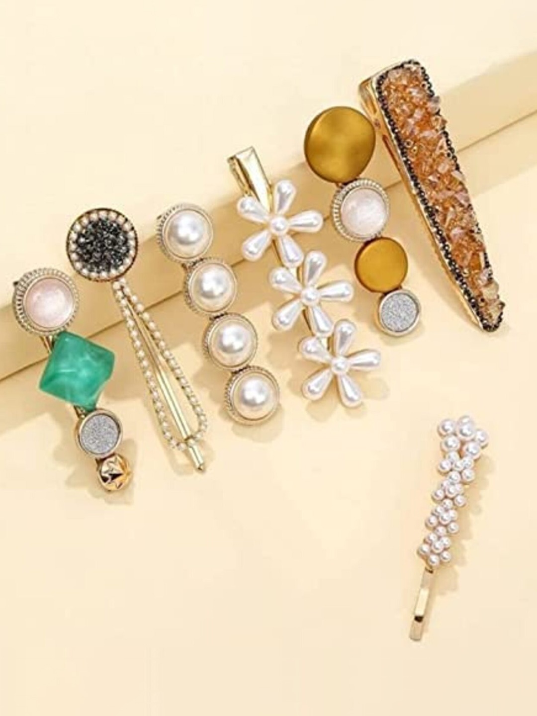 

AkashKrishna Set Of 8 Embellished Alligator Hair Clips, Gold