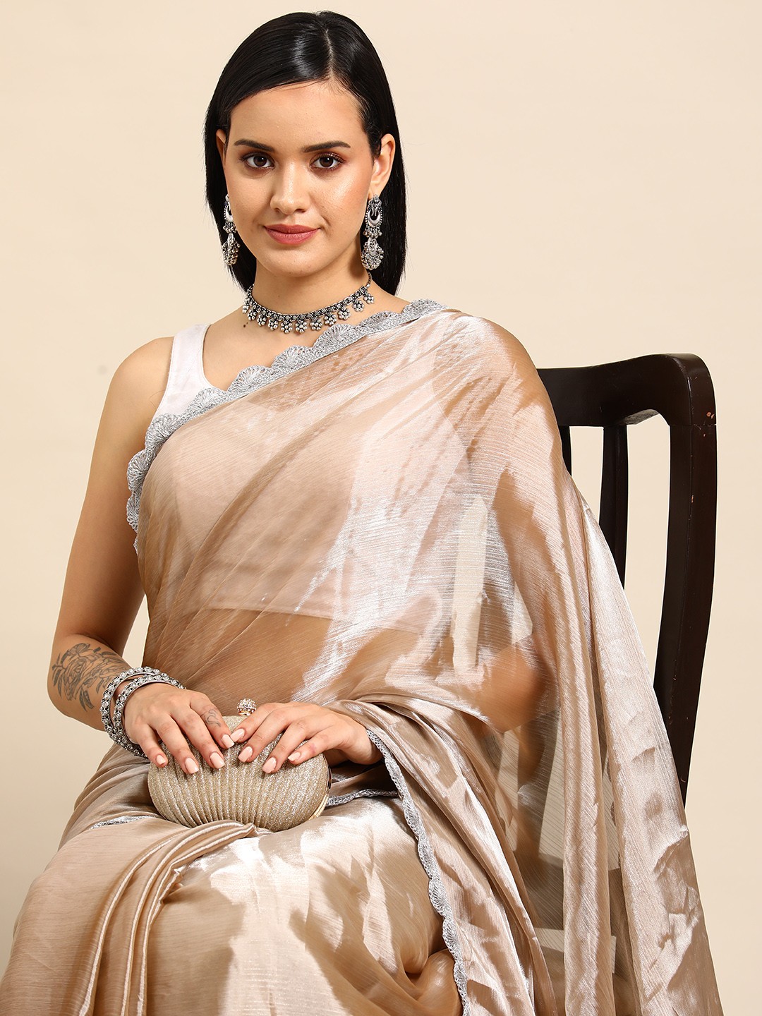 

Tikhi Imli Embellished Organza Saree, Brown