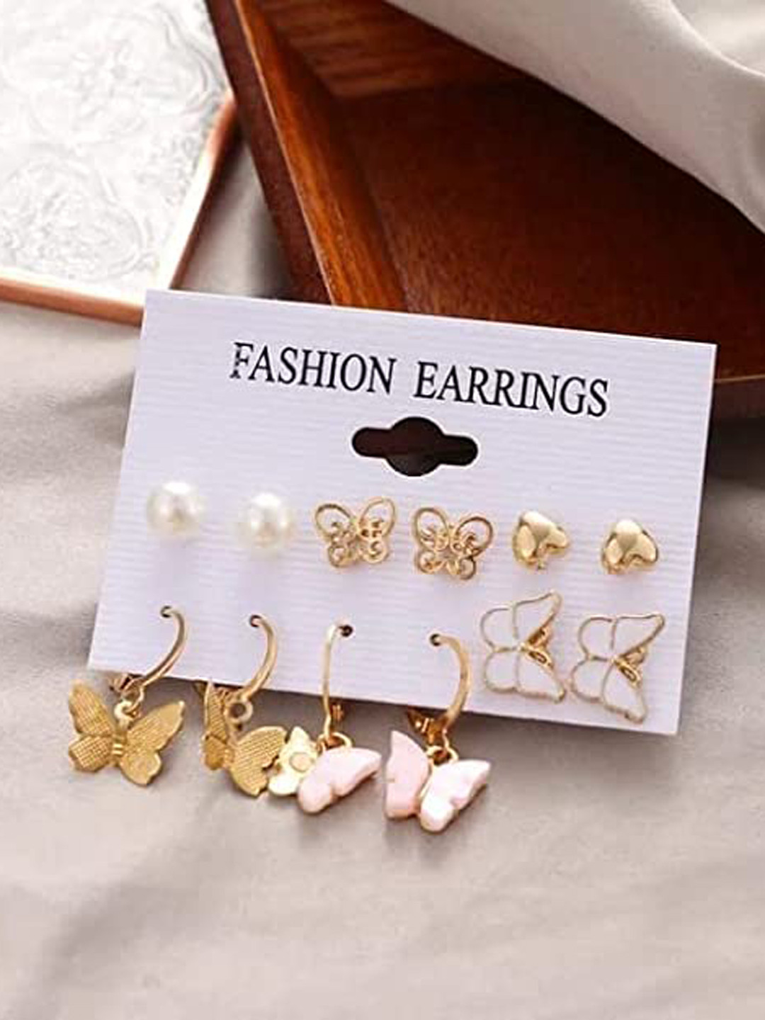 

VIEN Pack Of 6 Contemporary Studs Earrings, Gold