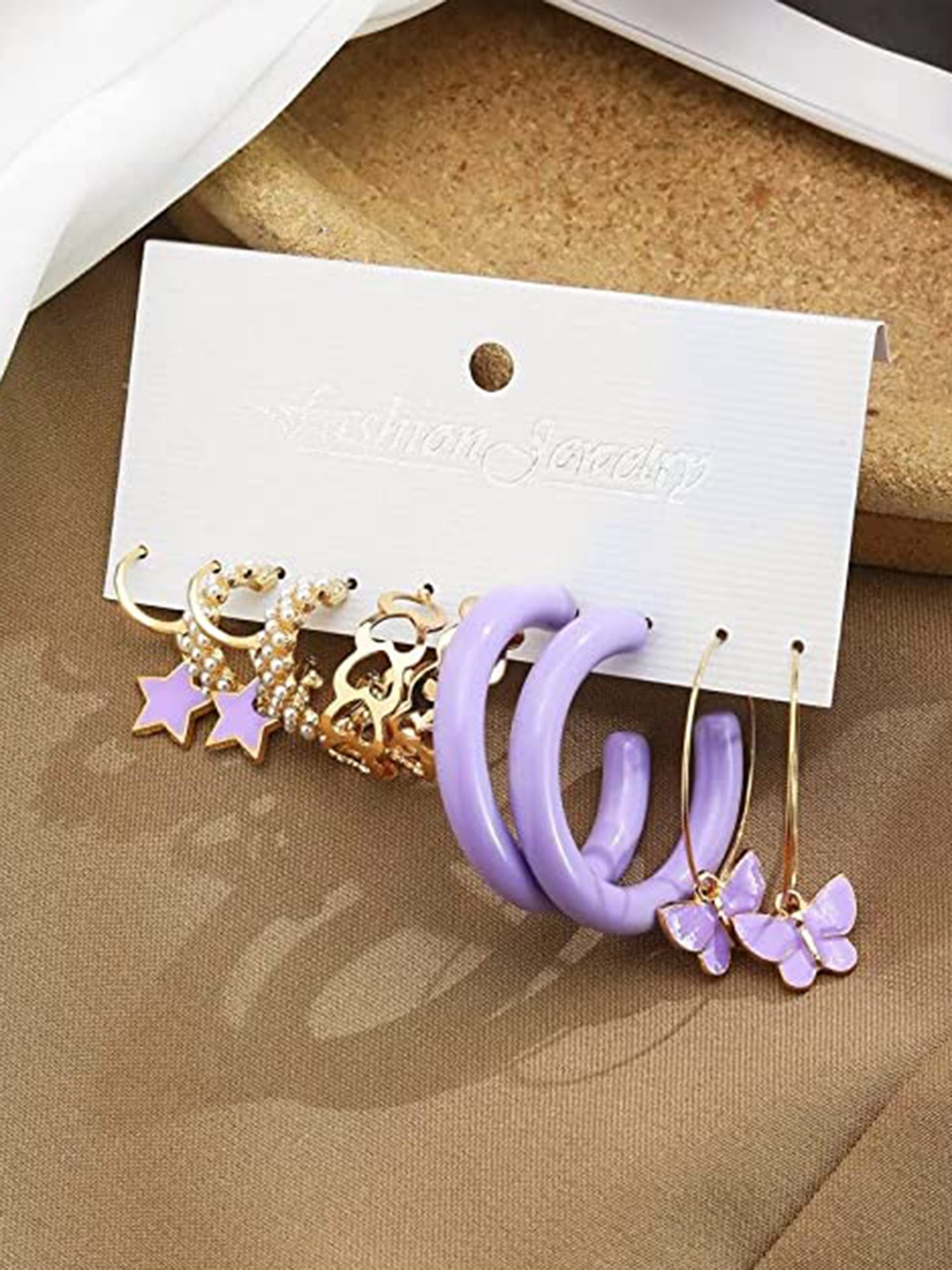 

VIEN Set Of 5 Gold-Plated Contemporary Drop Earrings