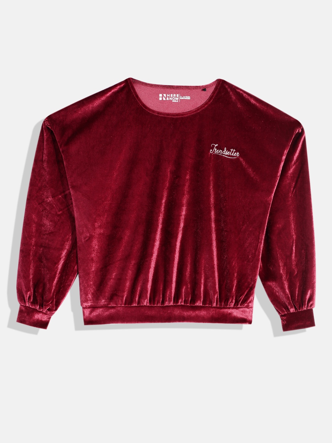 

HERE&NOW Girls Velvet Finish Sweatshirt, Maroon