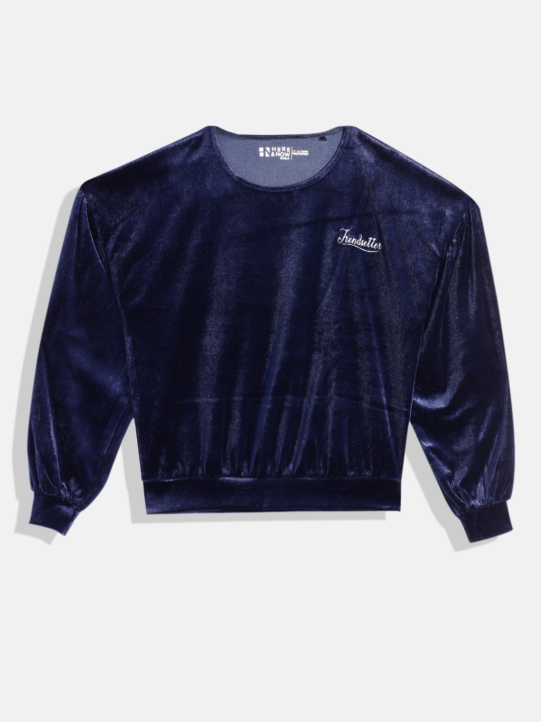 

HERE&NOW Girls Velvet Finish Sweatshirt, Navy blue