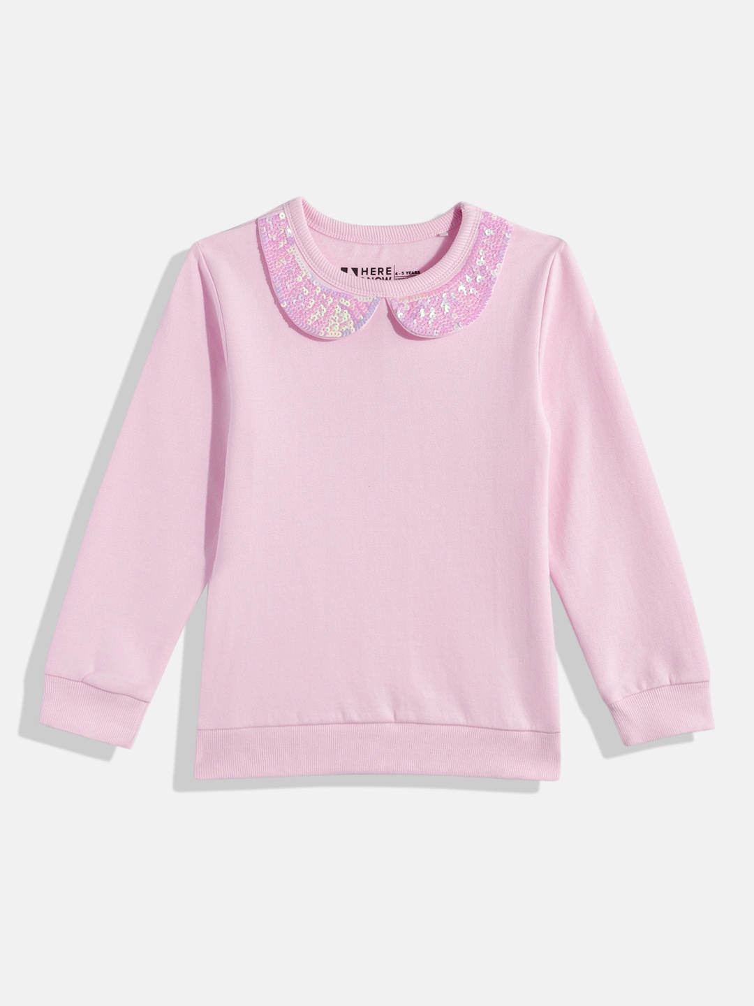 

HERE&NOW Girls Pure Cotton Sequinned Sweatshirt, Pink