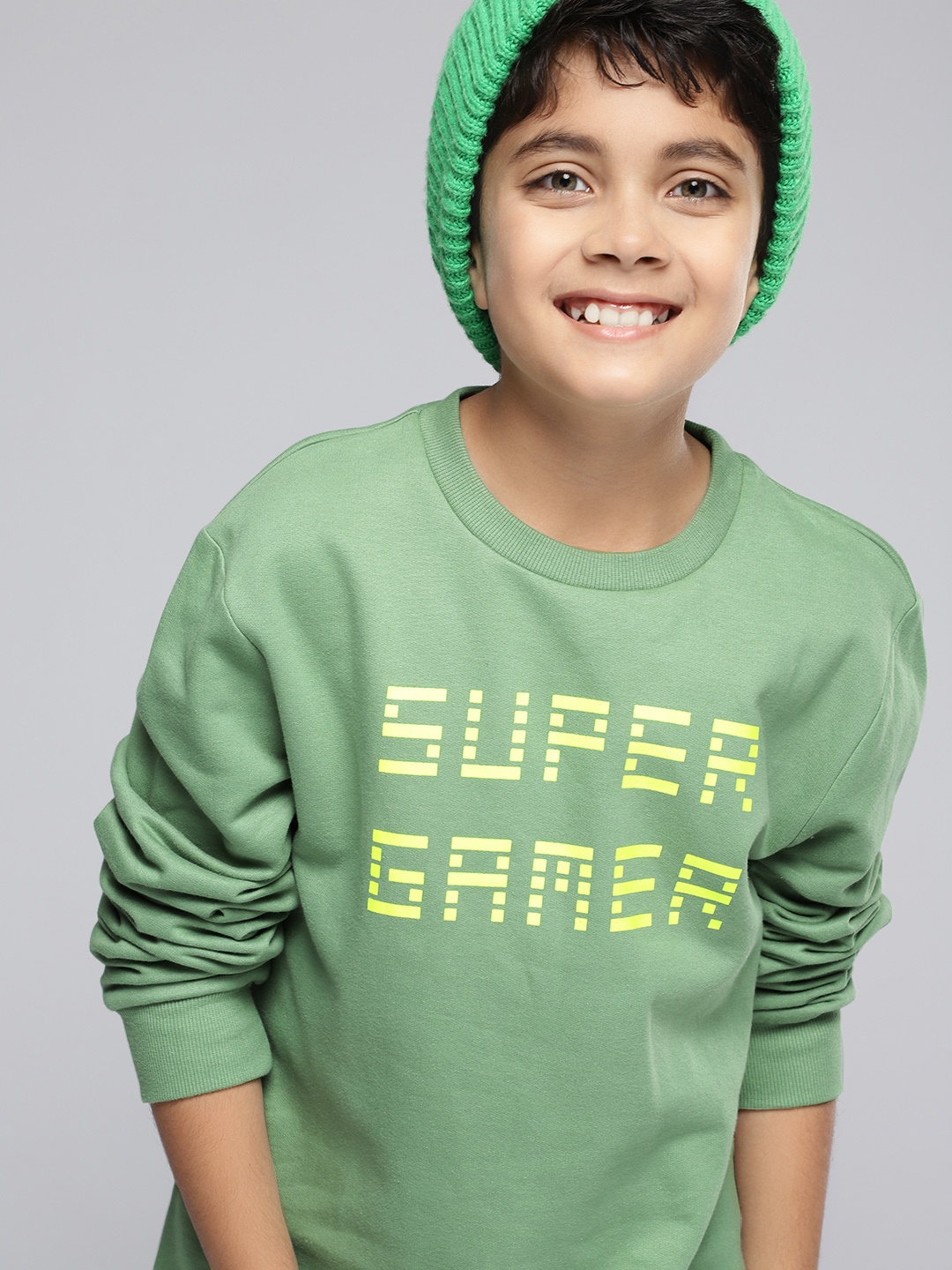 

HERE&NOW Boys Typography Printed Pure Cotton Sweatshirt, Olive