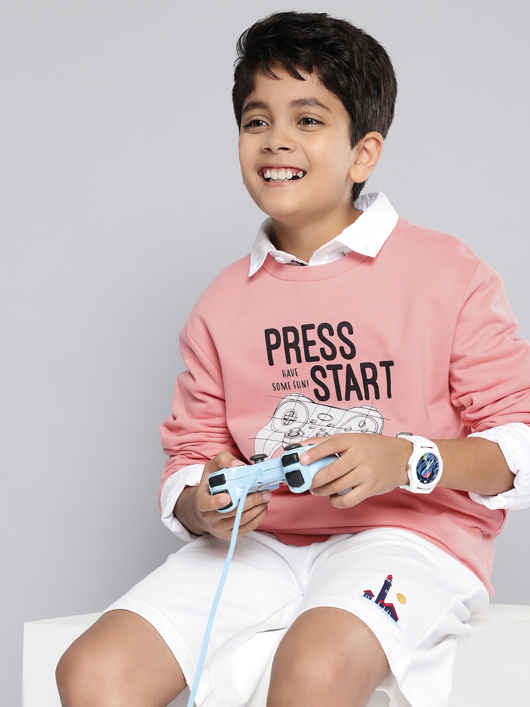 

HERE&NOW Boys Printed Pure Cotton Sweatshirt, Pink
