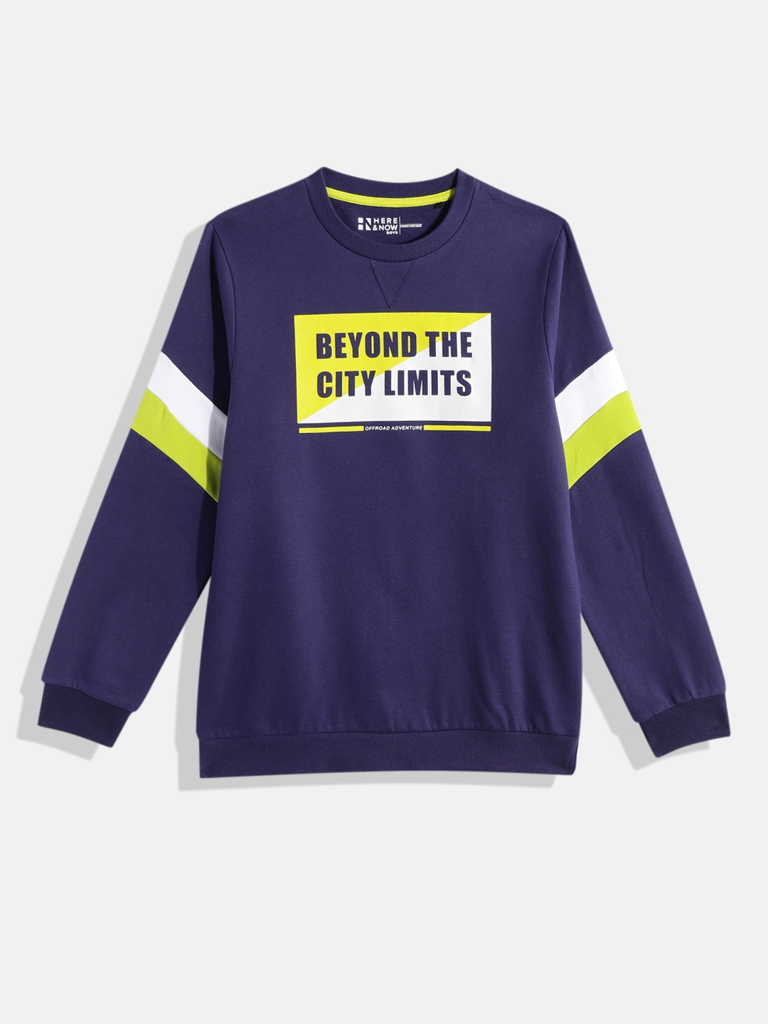 

HERE&NOW Boys Typography Printed Pure Cotton Sweatshirt, Navy blue