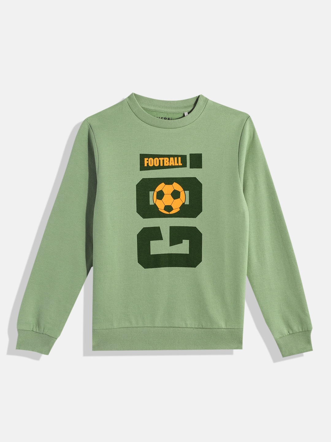 

HERE&NOW Boys Typography Printed Pure Cotton Sweatshirt, Olive