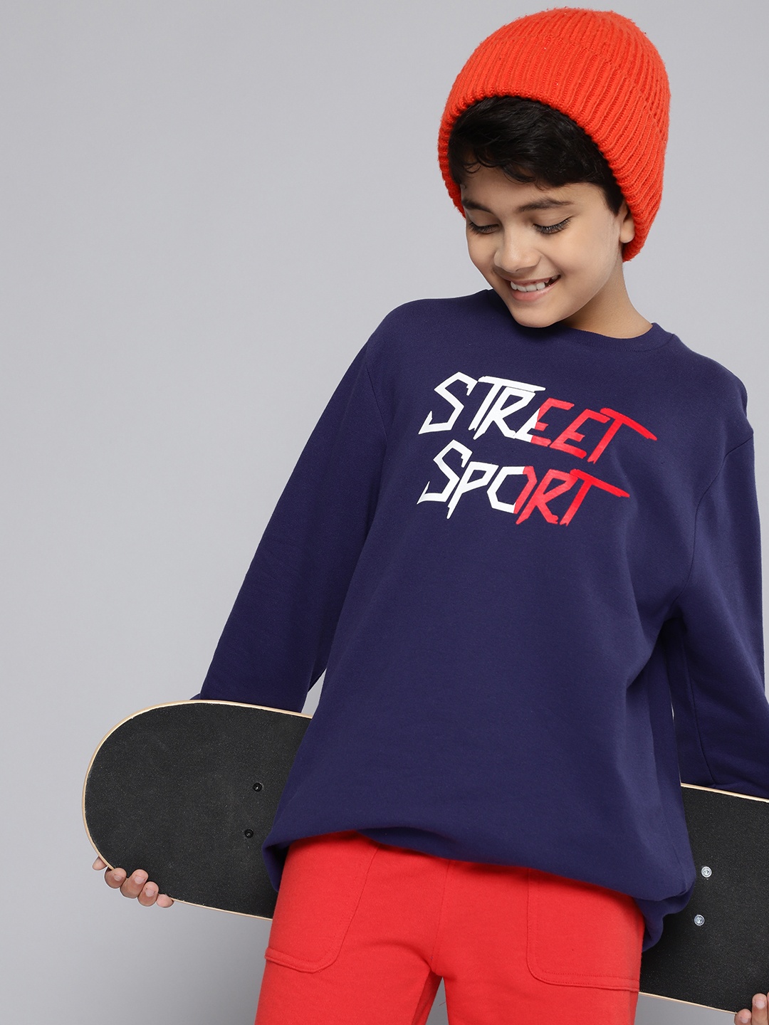 

HERE&NOW Boys Printed Pure Cotton Sweatshirt, Blue
