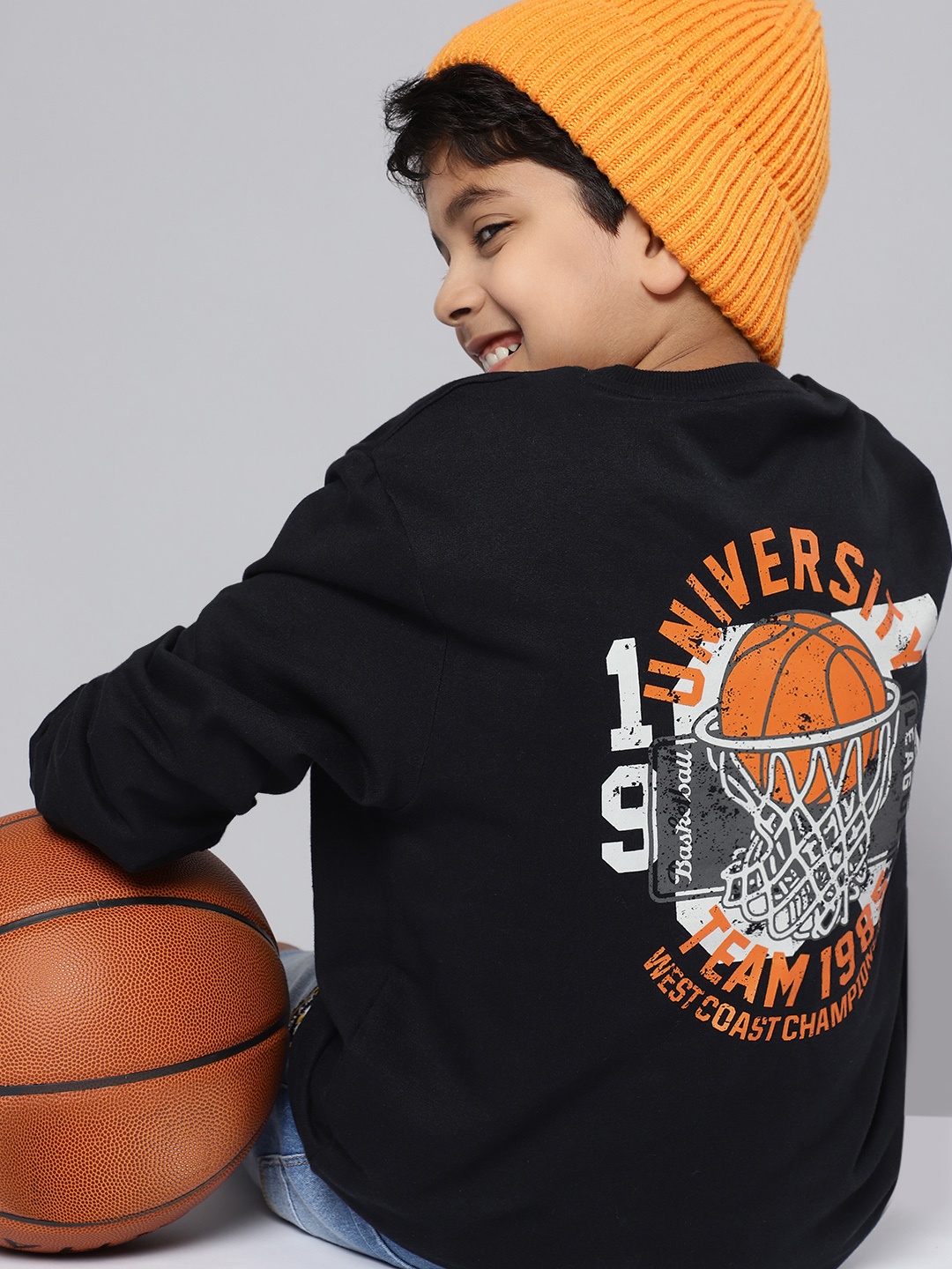 

HERE&NOW Boys Black Printed Pure Cotton Sweatshirt