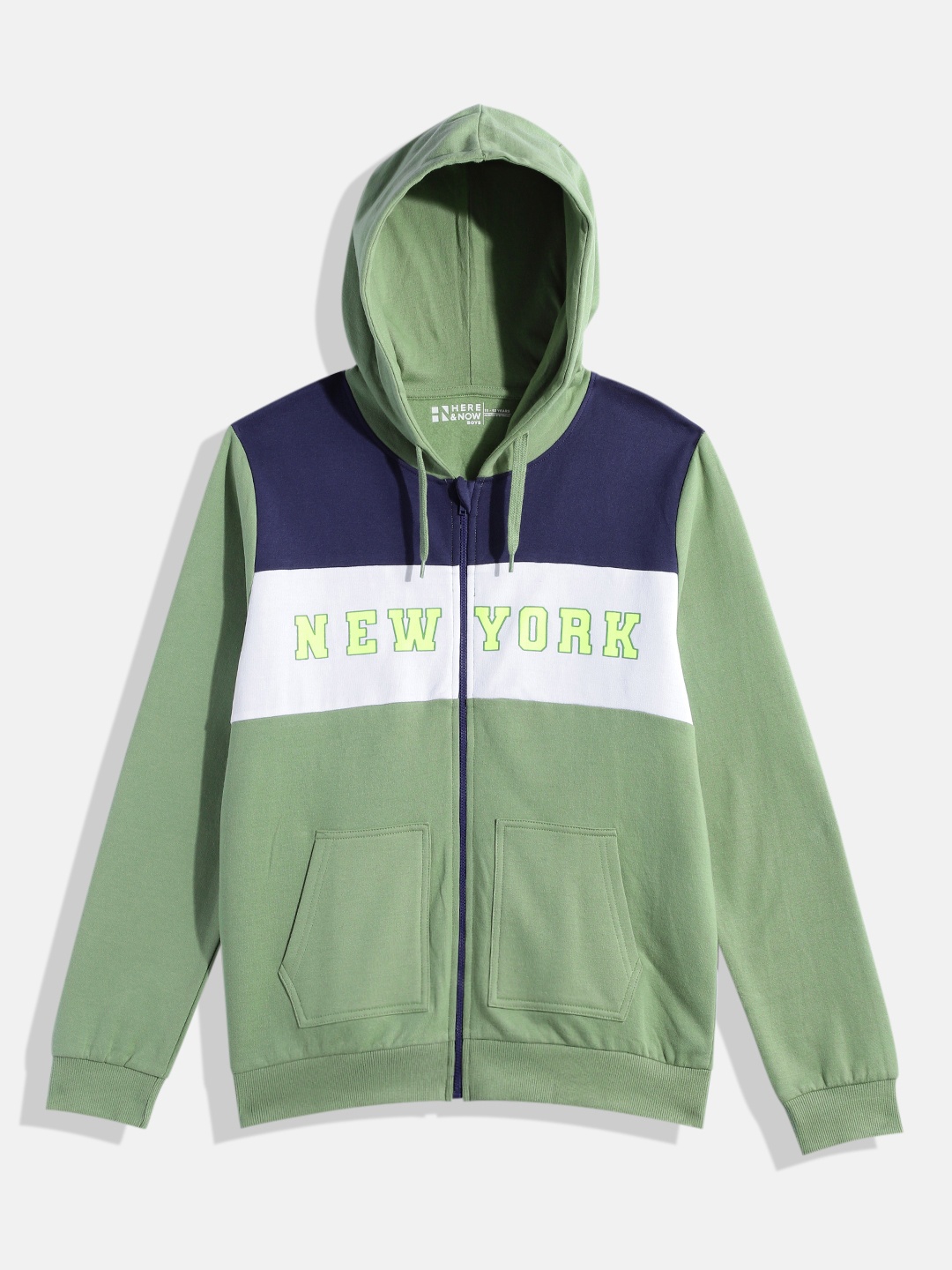 

HERE&NOW Boys Printed Hooded Sweatshirt, Green